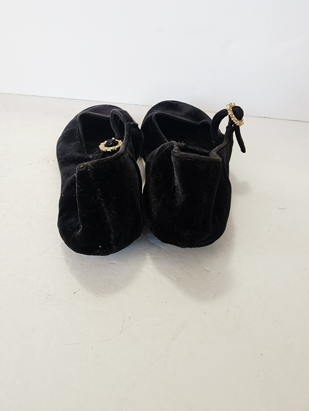Zara Black Velvet Mary Jane Flats with Decorative Gold-Tone Buckle - Picture 6 of 9